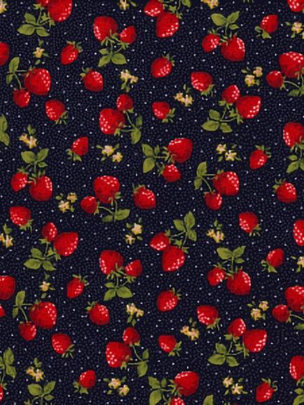 Oddies Textiles Strawberry Print Fabric, Navy, Navy