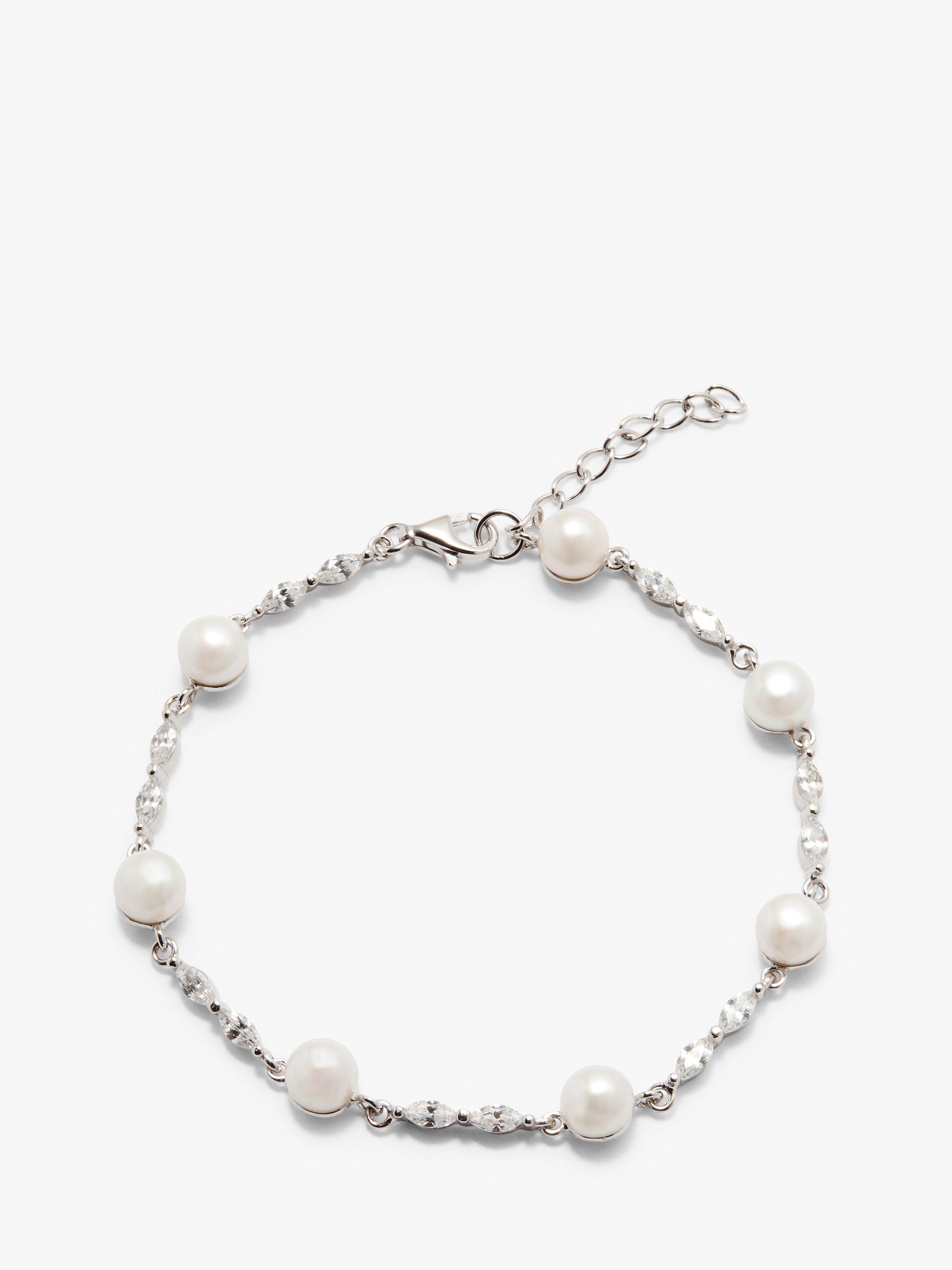 Lido Freshwater Pearl Cubic Zirconia Sterling Silver Bracelet, Silver