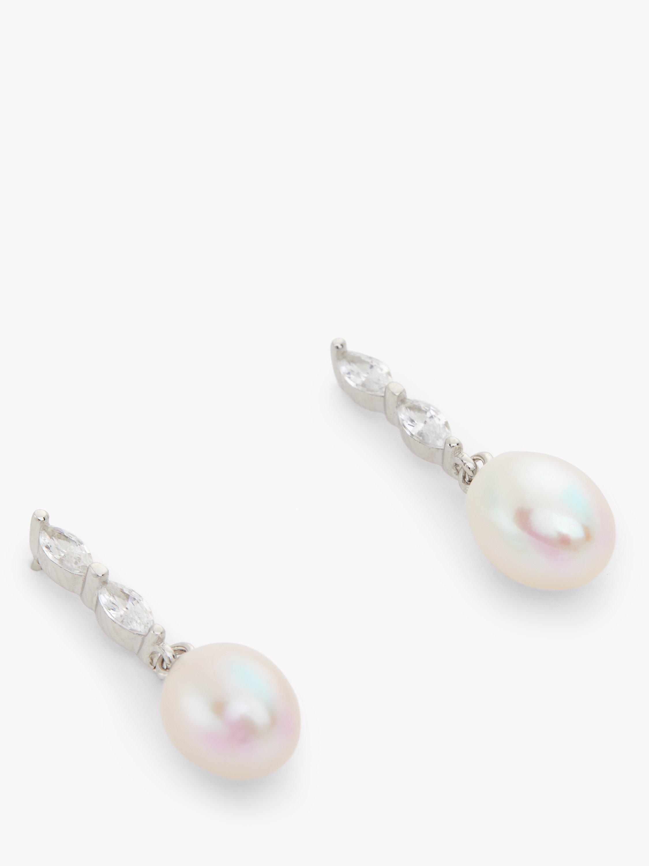 Product image 1 of 4, which shows Lido Freshwater Pearl Cubic Zirconia Drop Earrings, Silver