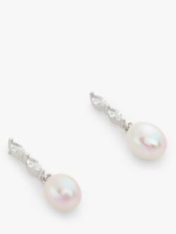 Lido Freshwater Pearl Cubic Zirconia Drop Earrings, Silver, Silver