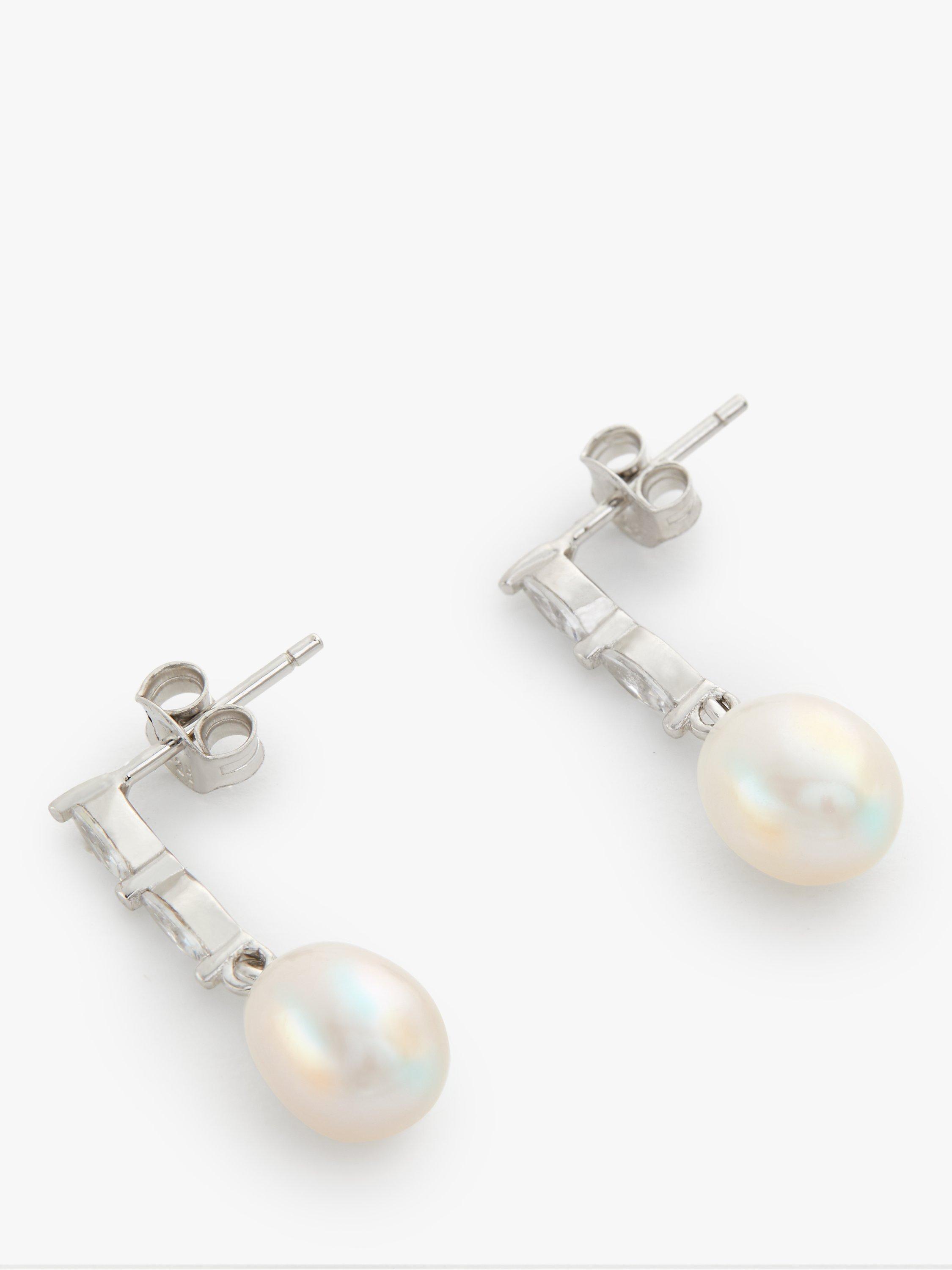 Product image 3 of 4, which shows Lido Freshwater Pearl Cubic Zirconia Drop Earrings, Silver