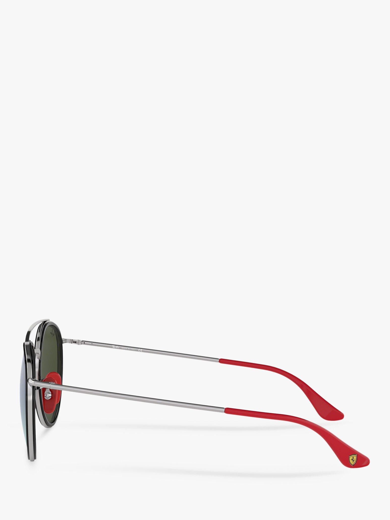 Product image 4 of 11, which shows Ray-Ban RB3647M Men's Scuderia Ferrari Oval Sunglasses, Silver/Mirror Green