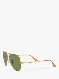 Ray-Ban RB3689 Women's Polarised Aviator Sunglasses - view 2, Gold/Green