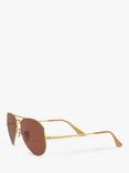 Ray-Ban RB3689 Women's Polarised Aviator Sunglasses, Gold/Purple