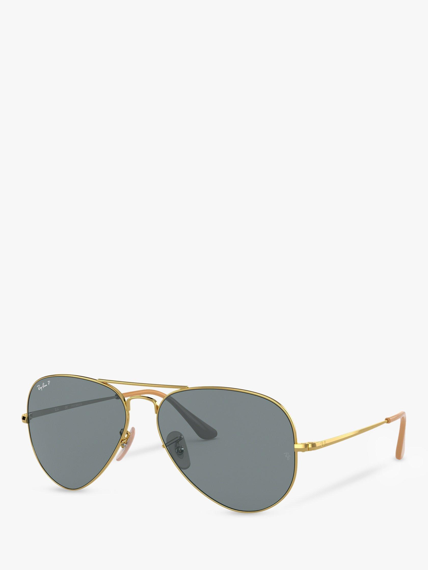 Ray-Ban RB3689 Women's Polarised Aviator Sunglasses, Gold/Blue