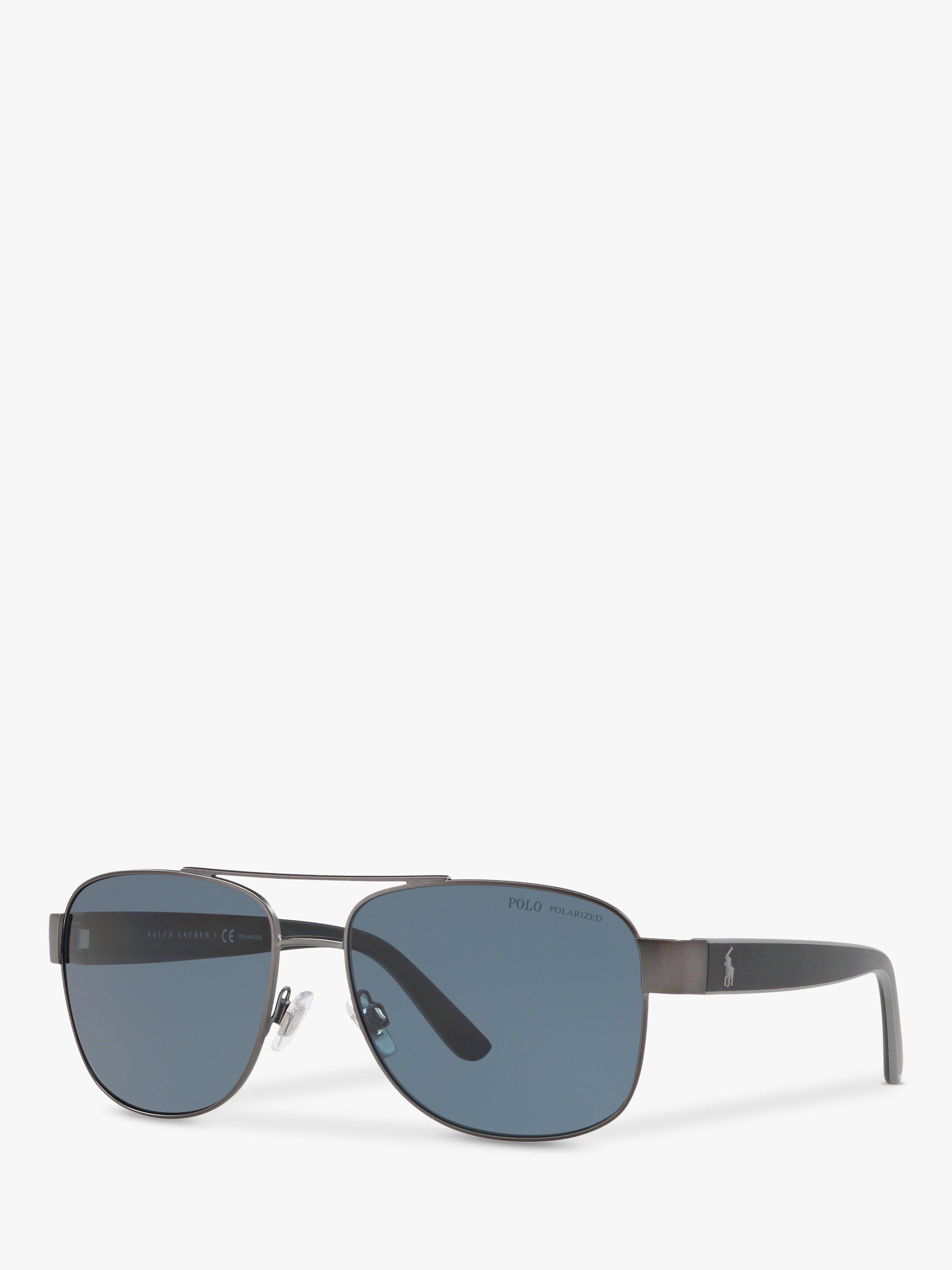 Product image 1 of 10, which shows Ralph Lauren PH3122 Men's Polarised Pilot Sunglasses, Matte Dark Gunmetal