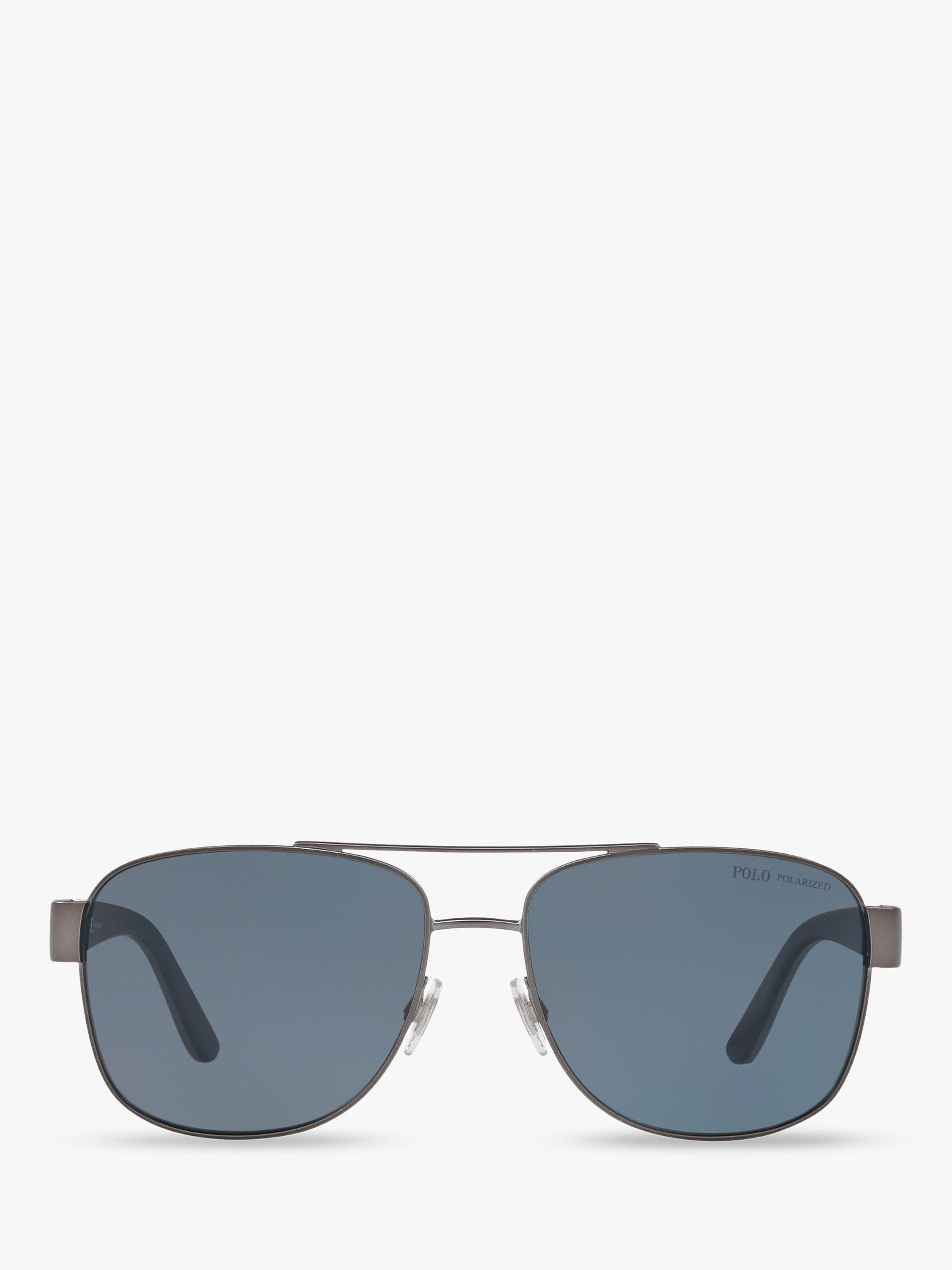 Product image 3 of 10, which shows Ralph Lauren PH3122 Men's Polarised Pilot Sunglasses, Matte Dark Gunmetal