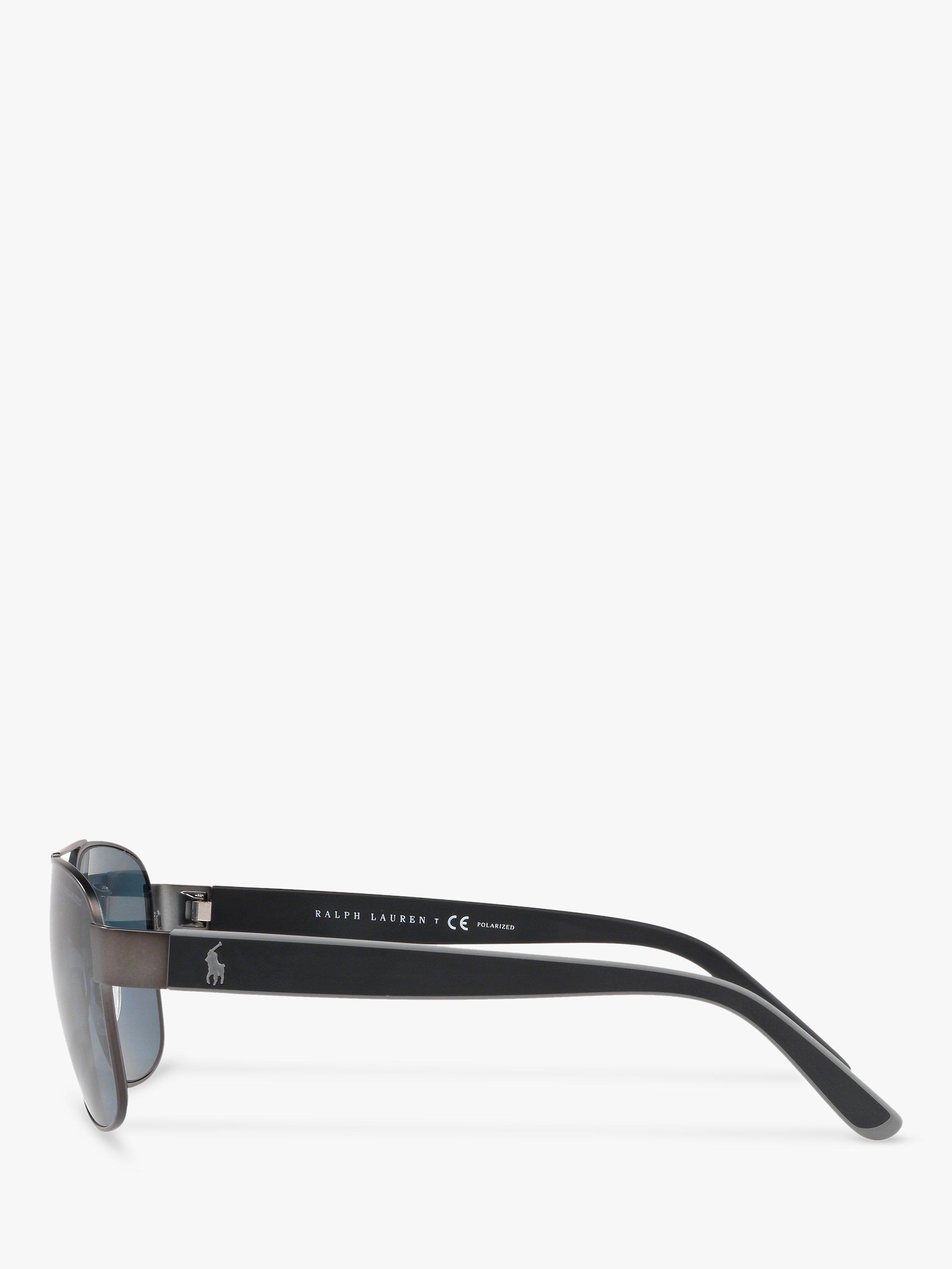 Product image 4 of 10, which shows Ralph Lauren PH3122 Men's Polarised Pilot Sunglasses, Matte Dark Gunmetal