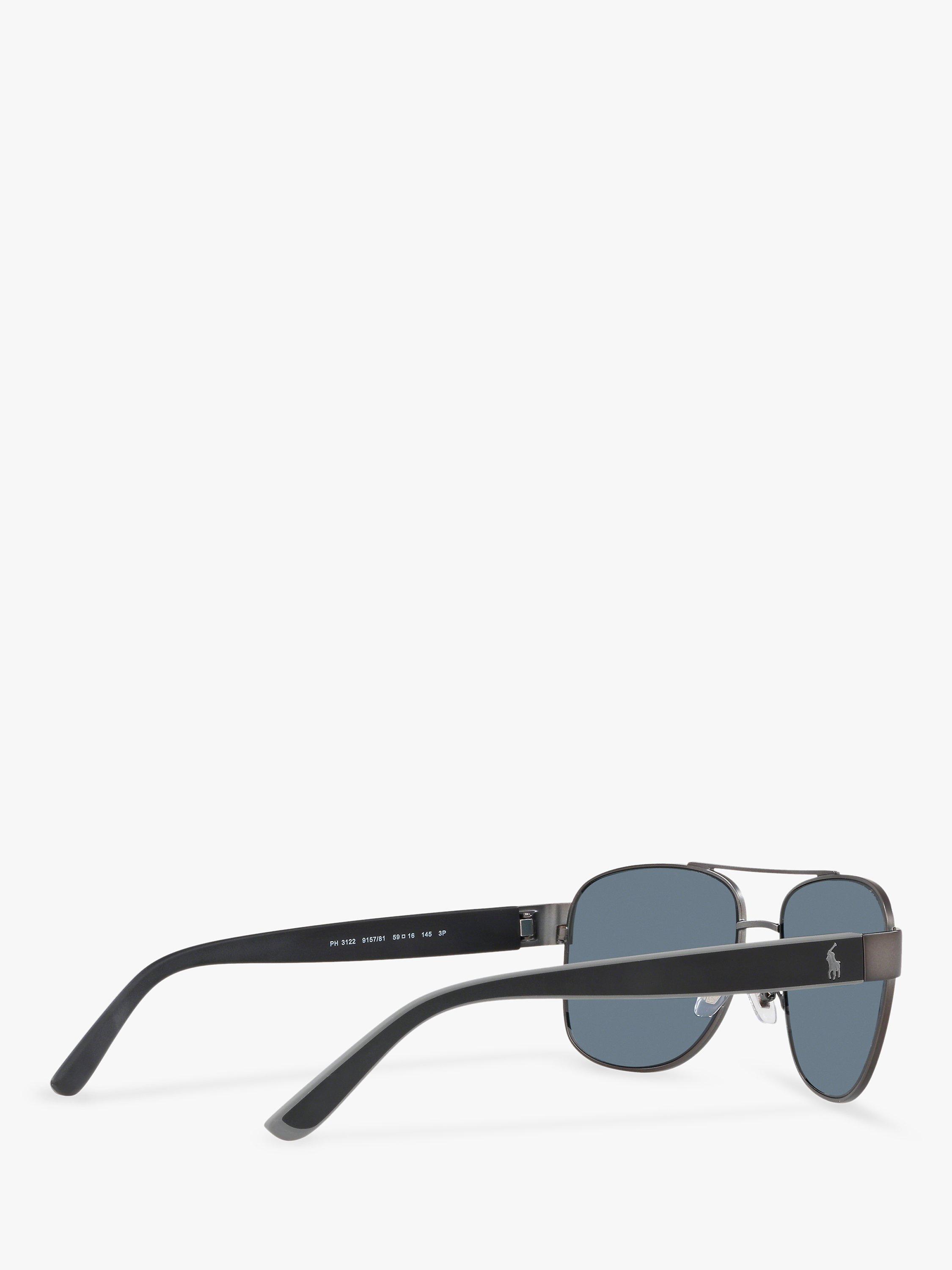 Product image 9 of 10, which shows Ralph Lauren PH3122 Men's Polarised Pilot Sunglasses, Matte Dark Gunmetal