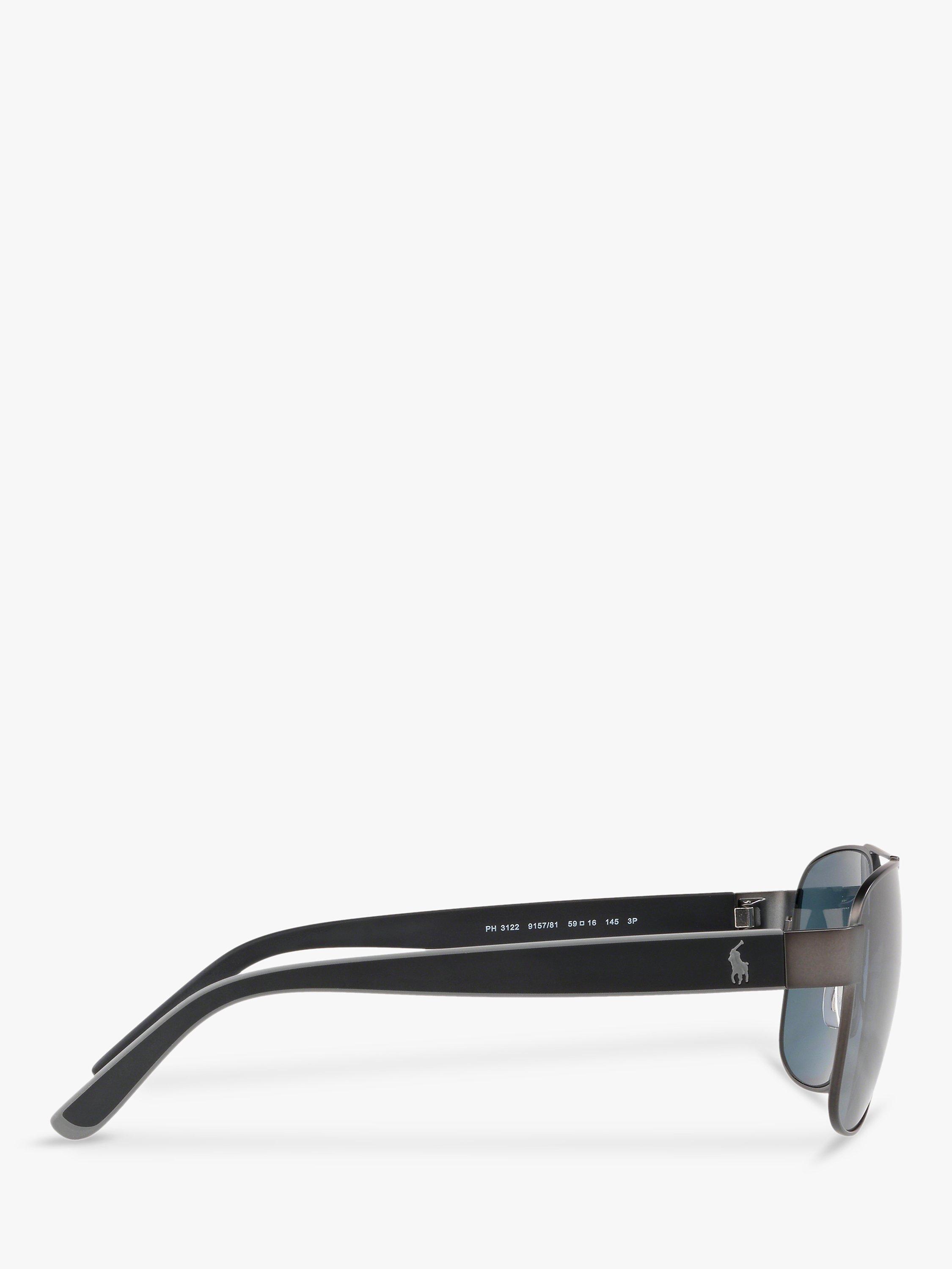 Product image 10 of 10, which shows Ralph Lauren PH3122 Men's Polarised Pilot Sunglasses, Matte Dark Gunmetal