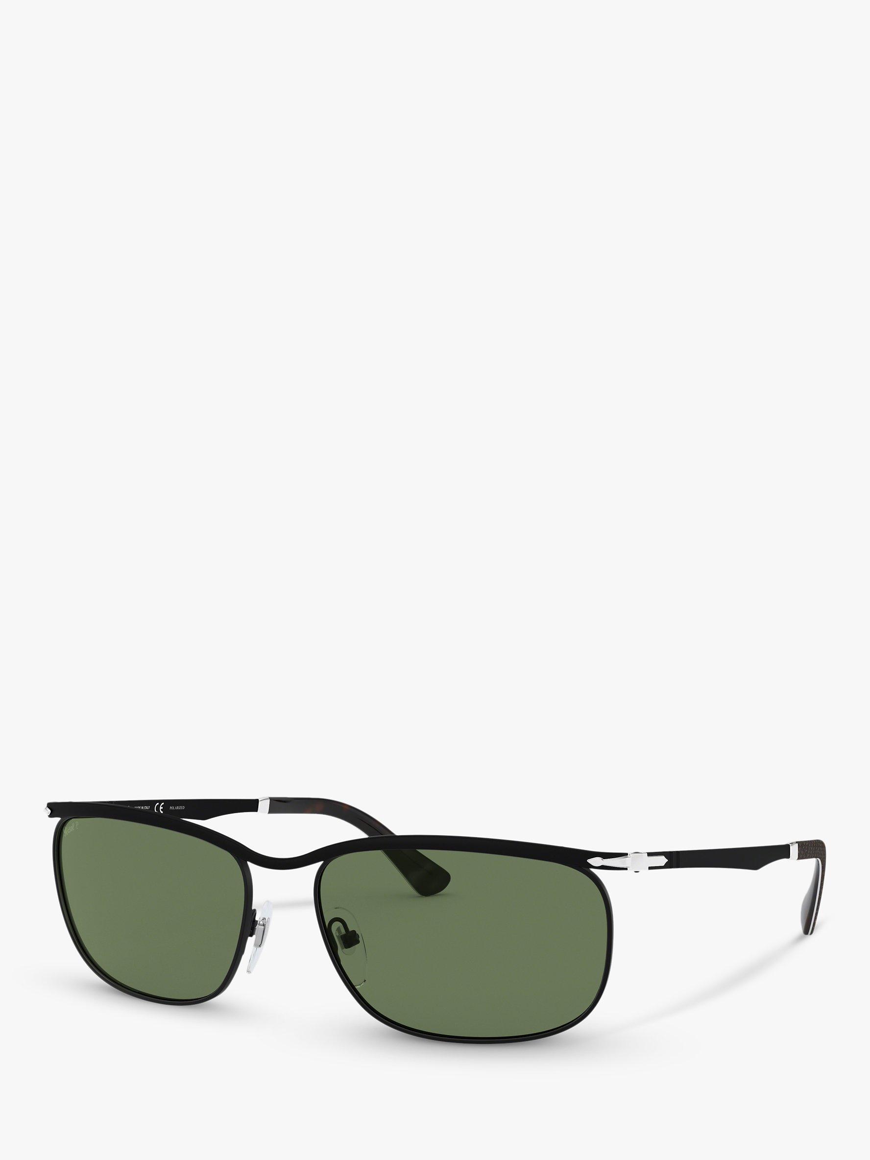 Persol PO2458S Men's Polarised Rectangular Sunglasses, Black/Green