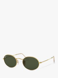 Ray-Ban RB3547 Women's Oval Flat Lens Sunglasses, Gold/Green, Gold/Green