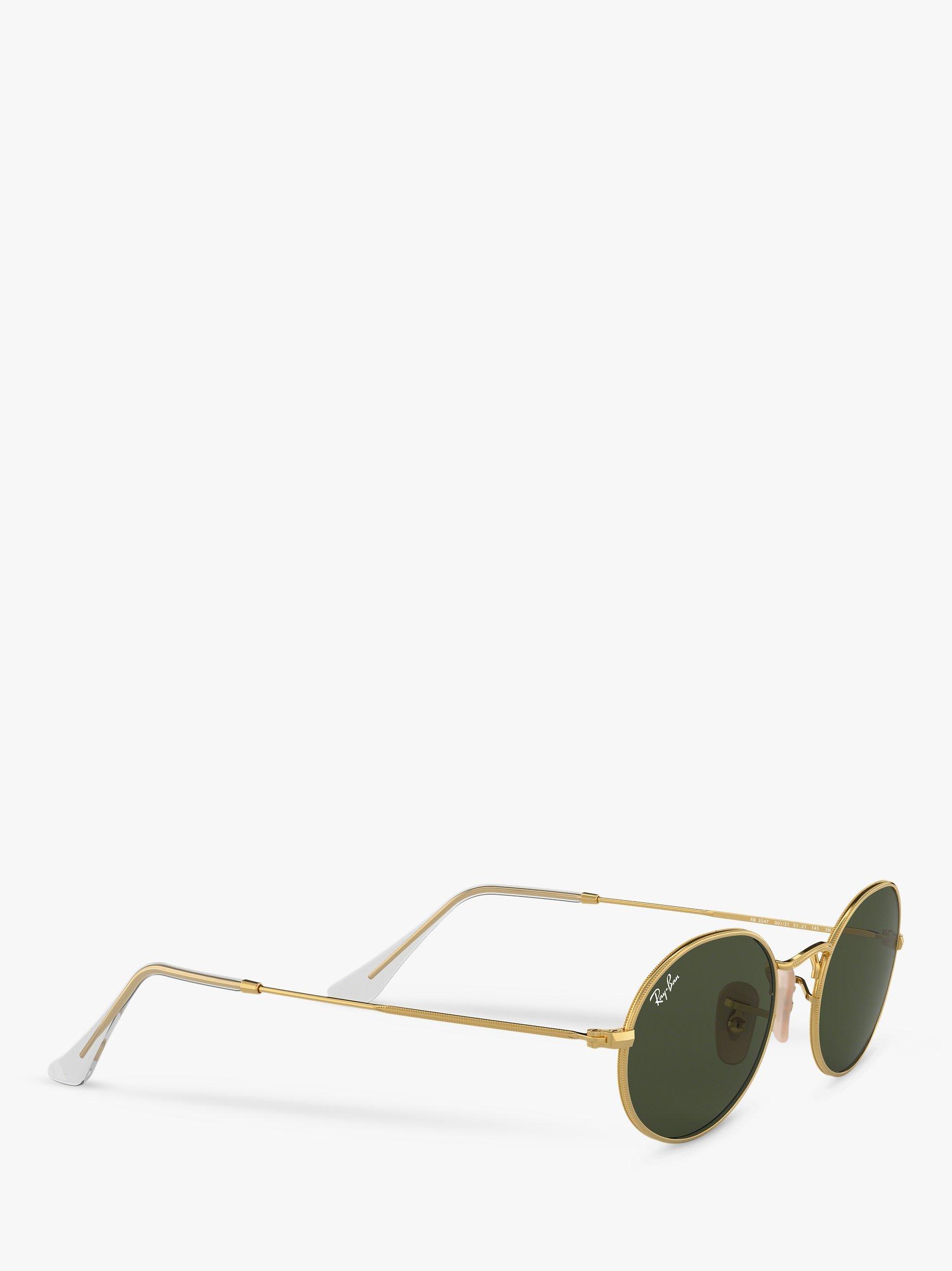 Product image 11 of 11, which shows Ray-Ban RB3547 Women's Oval Flat Lens Sunglasses, Gold/Green