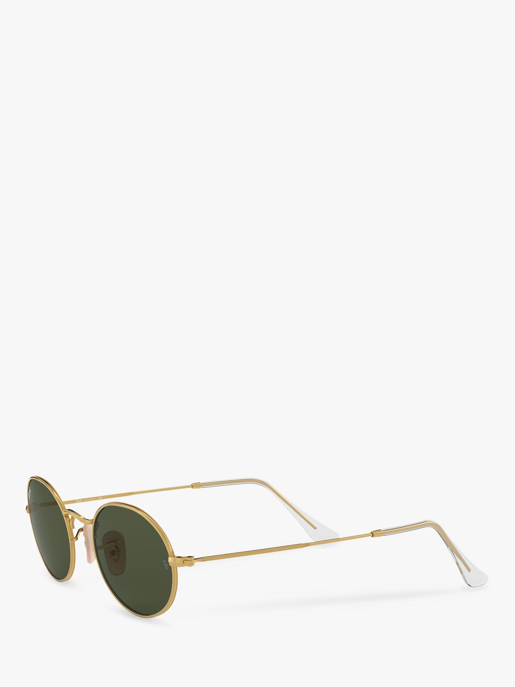 Product image 2 of 11, which shows Ray-Ban RB3547 Women's Oval Flat Lens Sunglasses, Gold/Green