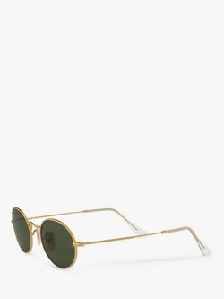 Ray-Ban RB3547 Women's Oval Flat Lens Sunglasses, Gold/Green - view 2, Gold/Green