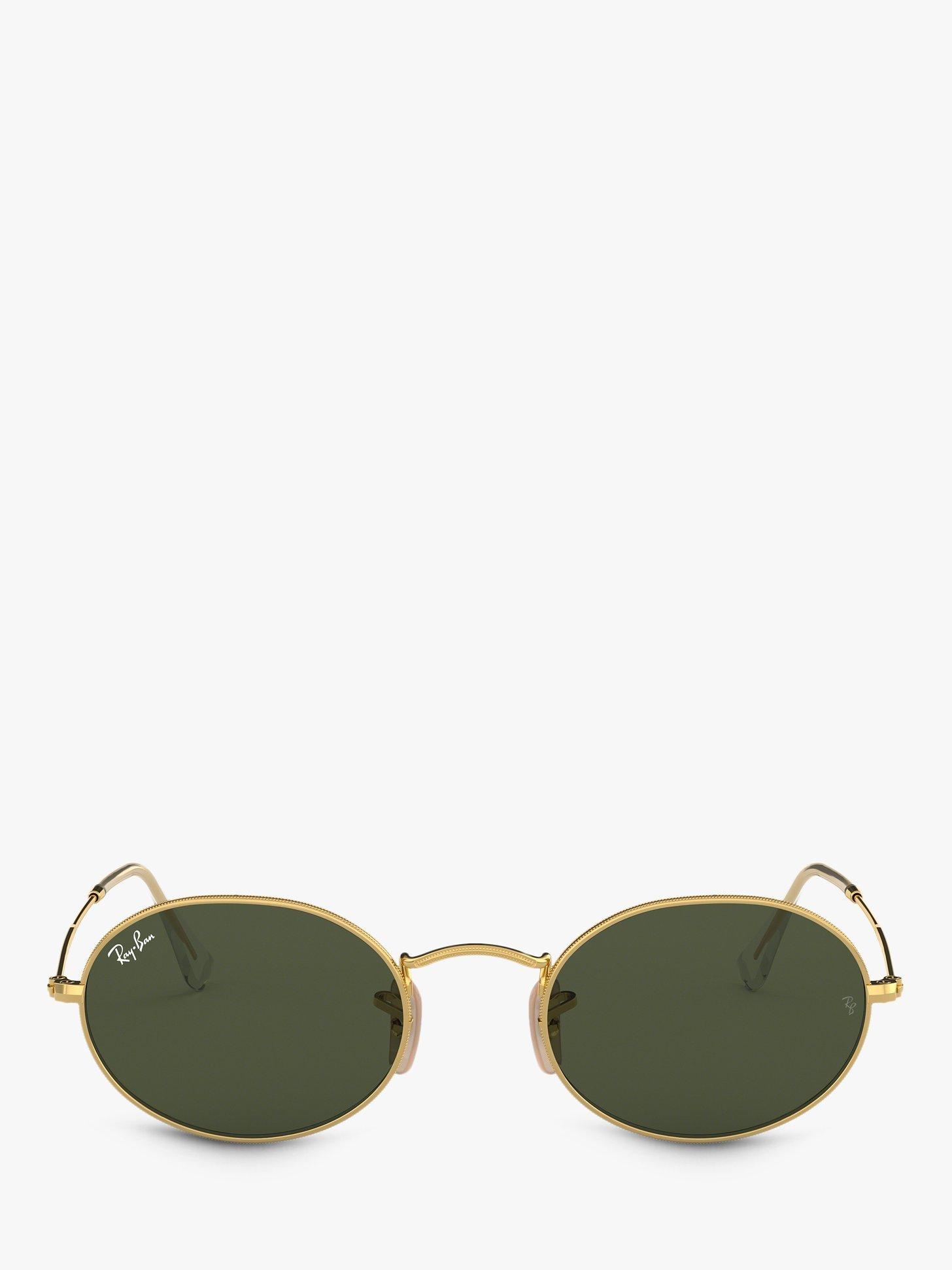 Product image 3 of 11, which shows Ray-Ban RB3547 Women's Oval Flat Lens Sunglasses, Gold/Green