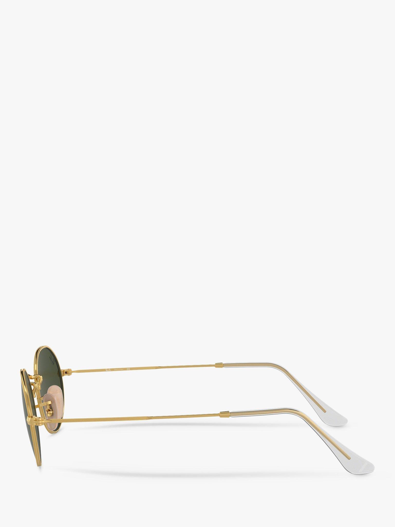Product image 4 of 11, which shows Ray-Ban RB3547 Women's Oval Flat Lens Sunglasses, Gold/Green