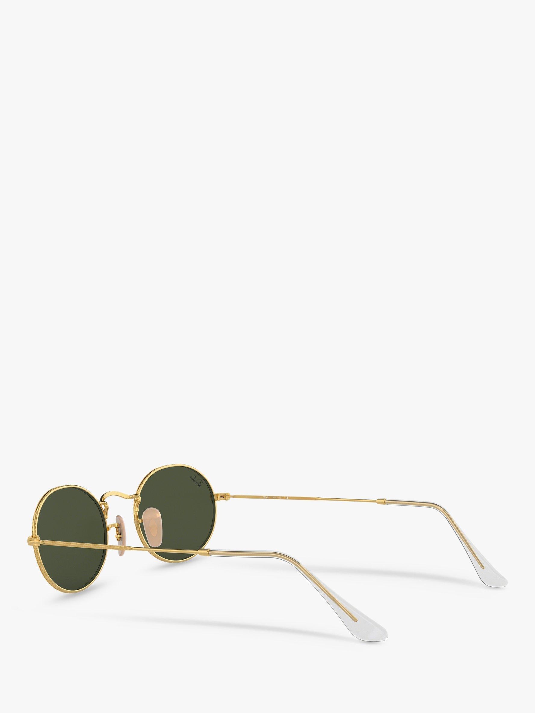 Product image 5 of 11, which shows Ray-Ban RB3547 Women's Oval Flat Lens Sunglasses, Gold/Green