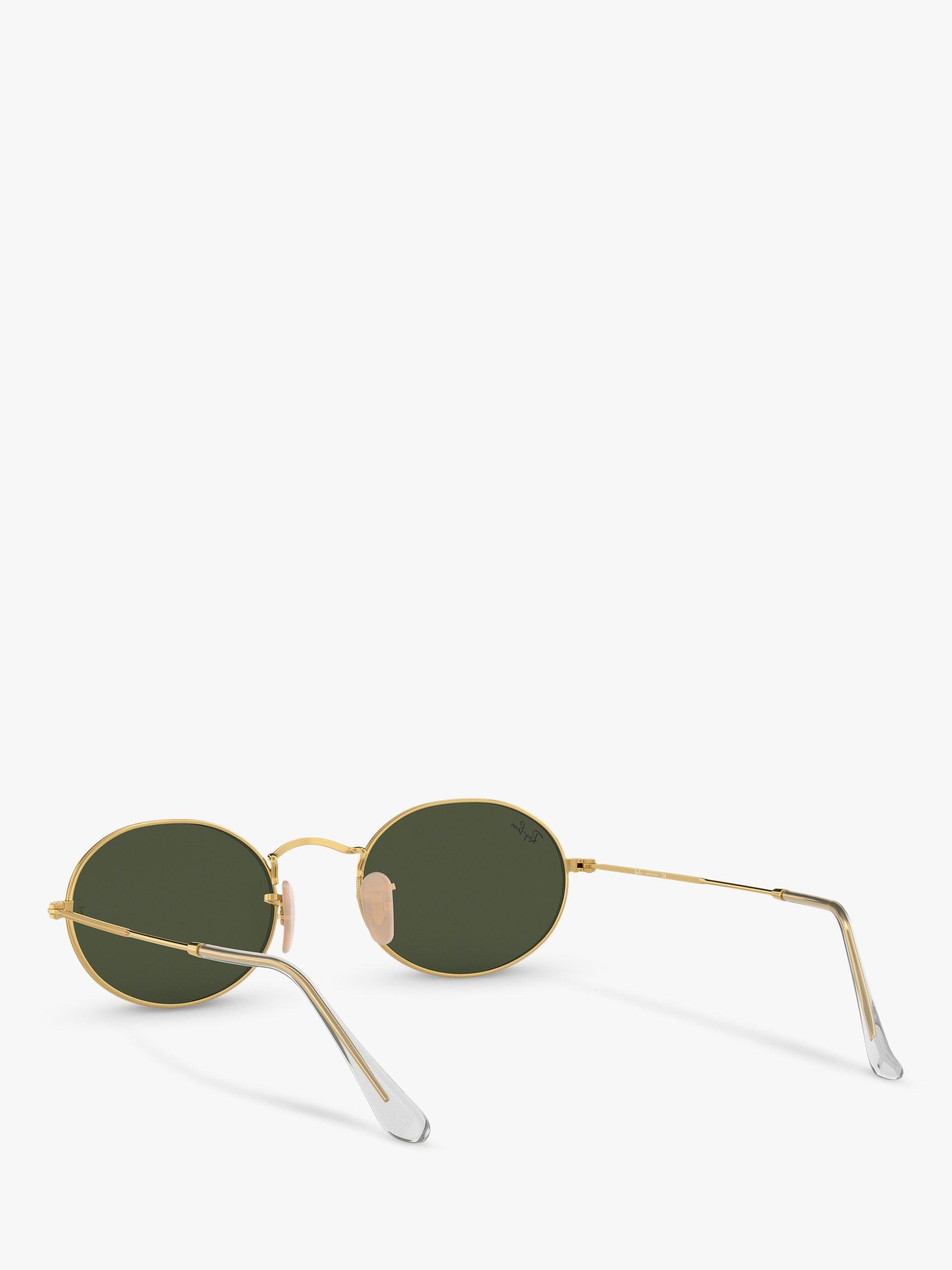 Product image 6 of 11, which shows Ray-Ban RB3547 Women's Oval Flat Lens Sunglasses, Gold/Green