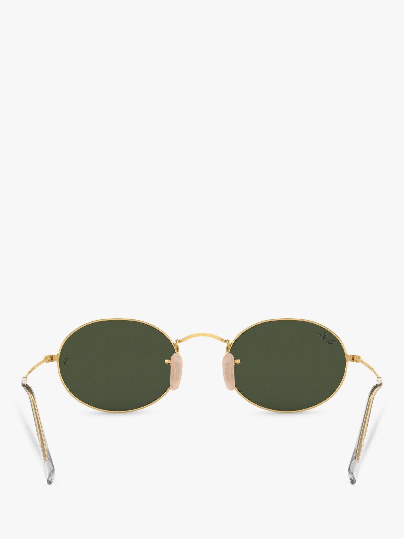 Product image 7 of 11, which shows Ray-Ban RB3547 Women's Oval Flat Lens Sunglasses, Gold/Green