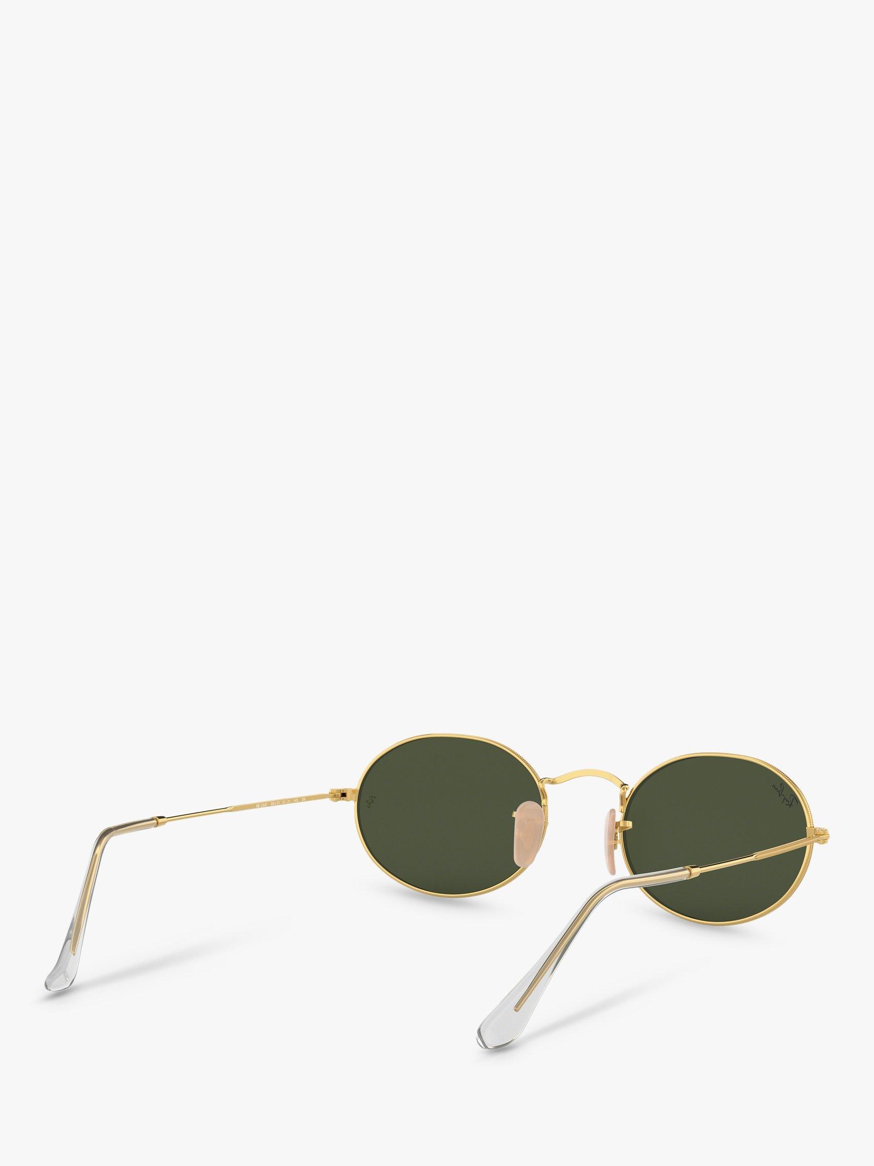 Product image 8 of 11, which shows Ray-Ban RB3547 Women's Oval Flat Lens Sunglasses, Gold/Green