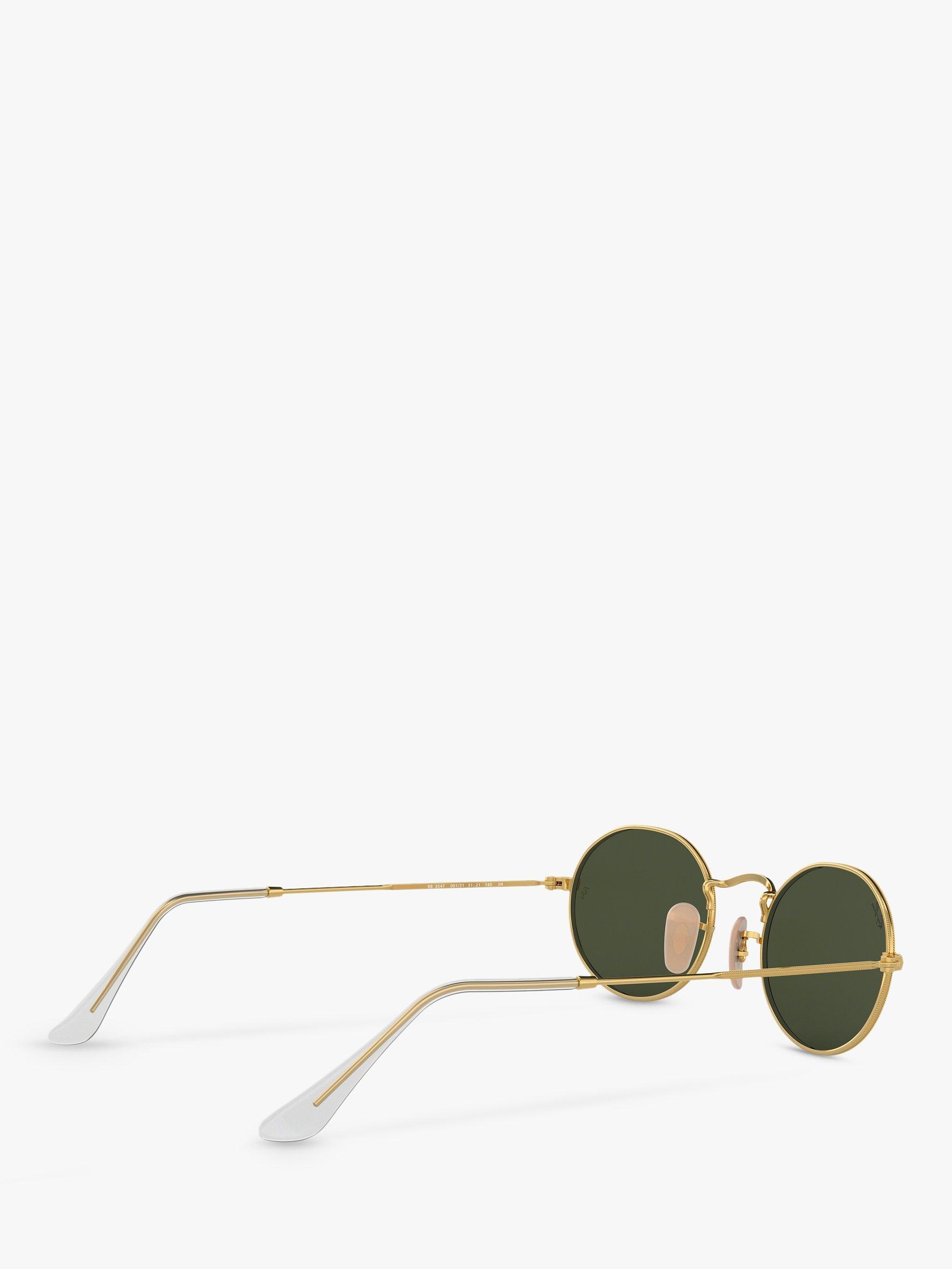 Product image 9 of 11, which shows Ray-Ban RB3547 Women's Oval Flat Lens Sunglasses, Gold/Green