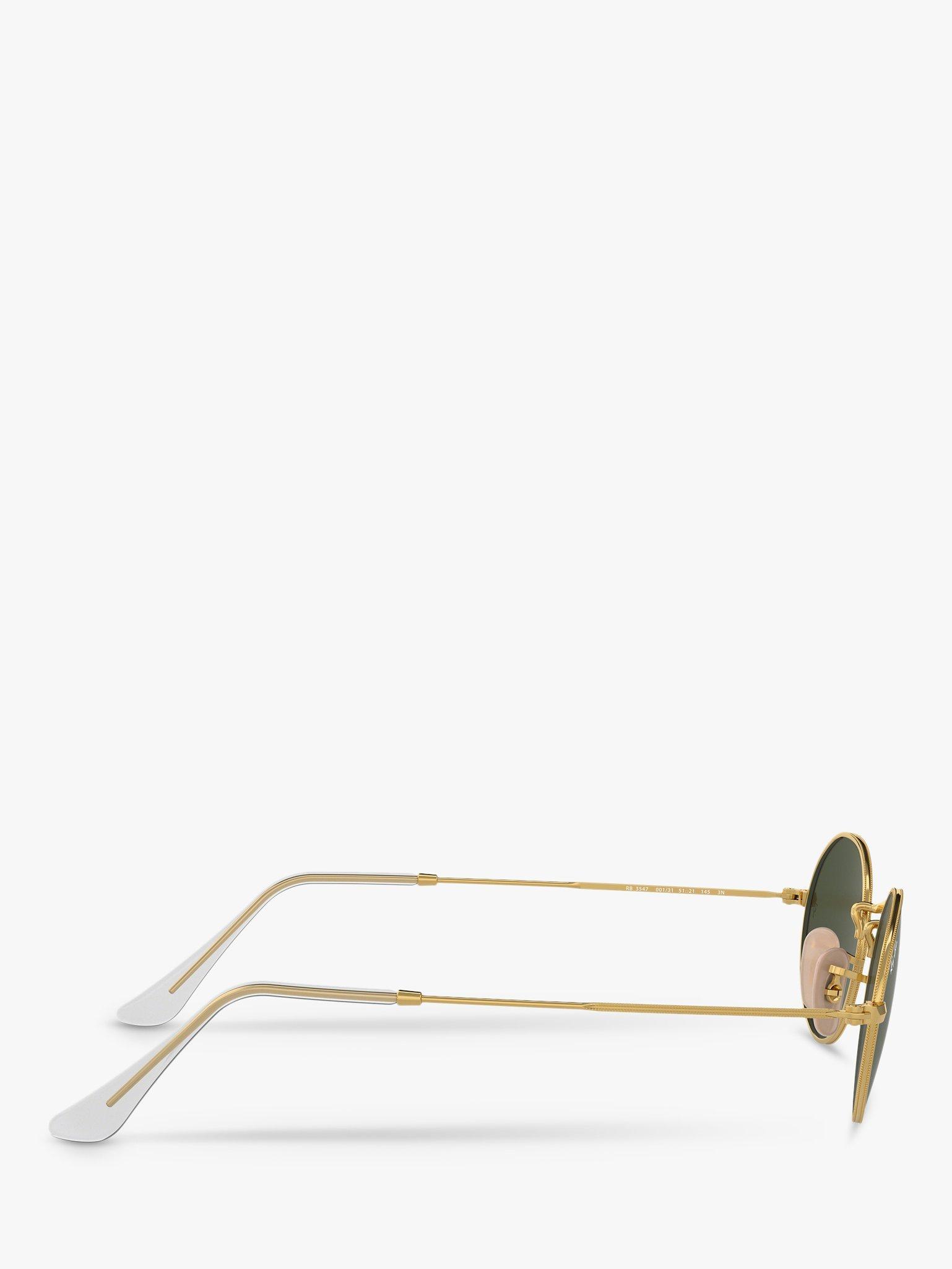 Product image 10 of 11, which shows Ray-Ban RB3547 Women's Oval Flat Lens Sunglasses, Gold/Green