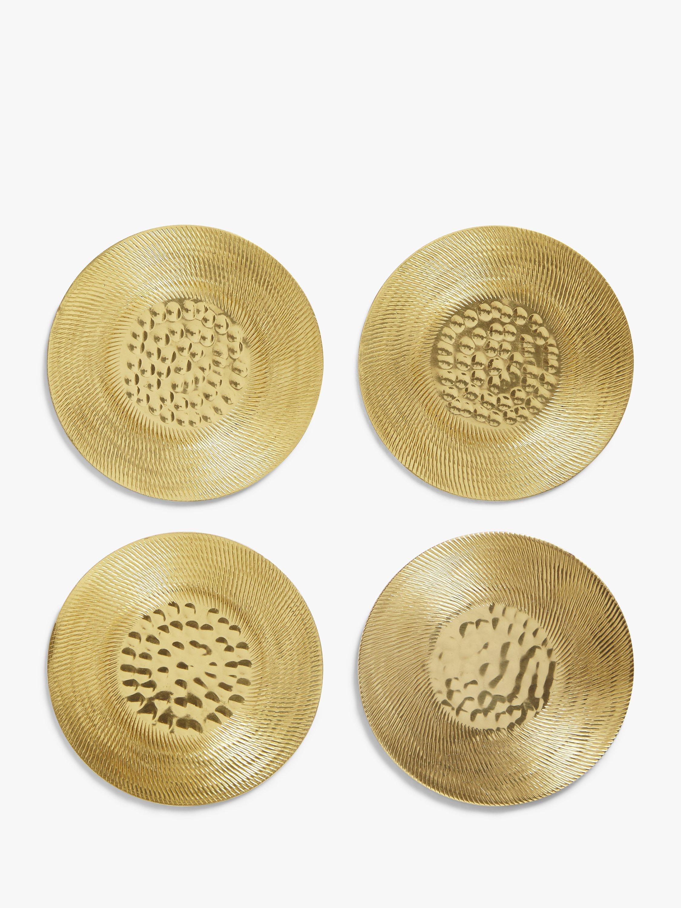 John Lewis & Partners Round Hammered Metal Coasters, Set of 4, Gold