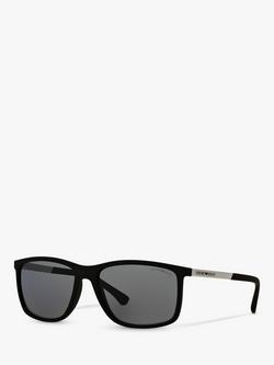 Emporio Armani EA4058 Women's Polarised Rectangular Sunglasses, Matte Black/Grey, Matte Black/Grey
