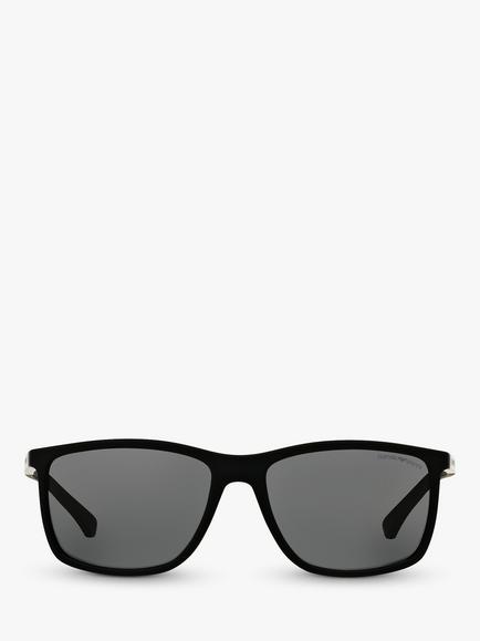 Emporio Armani EA4058 Women's Polarised Rectangular Sunglasses, Matte Black/Grey - view 2, Matte Black/Grey