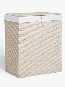 John Lewis White Rattan Double Laundry Basket, White
