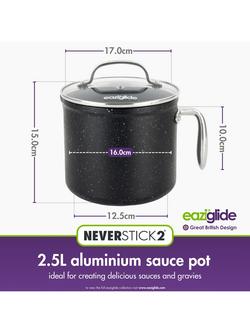 Eaziglide Neverstick2 Aluminium Non-Stick Sauce Pot and Lid, 16cm, Black - view 2, Black