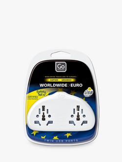 Go Travel Duo USB World to EU Travel Adaptor, White