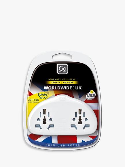 Go Travel Duo USB World to UK Travel Adaptor, White
