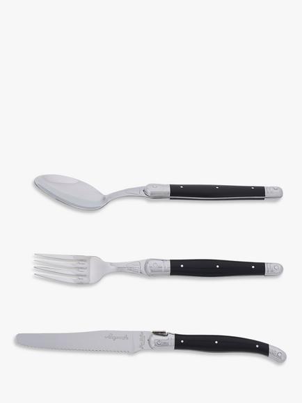 Laguiole Cutlery Set, 18 Piece/6 Place Settings, Black