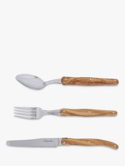 Laguiole Cutlery Set, 18 Piece/6 Place Settings, Olive Wood, Brown