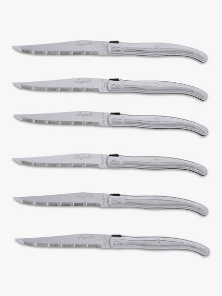 Laguiole Steak Knives & Filled Knife Block, Set of 6, Stainless Steel, Stainless Steel