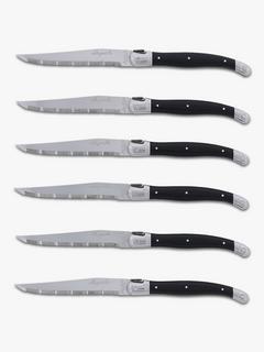 Laguiole Stainless Steel Steak Knives & Filled Knife Block, Set of 6, Black