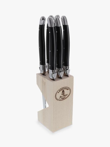 Laguiole Stainless Steel Steak Knives & Filled Knife Block, Set of 6 - view 2, Black