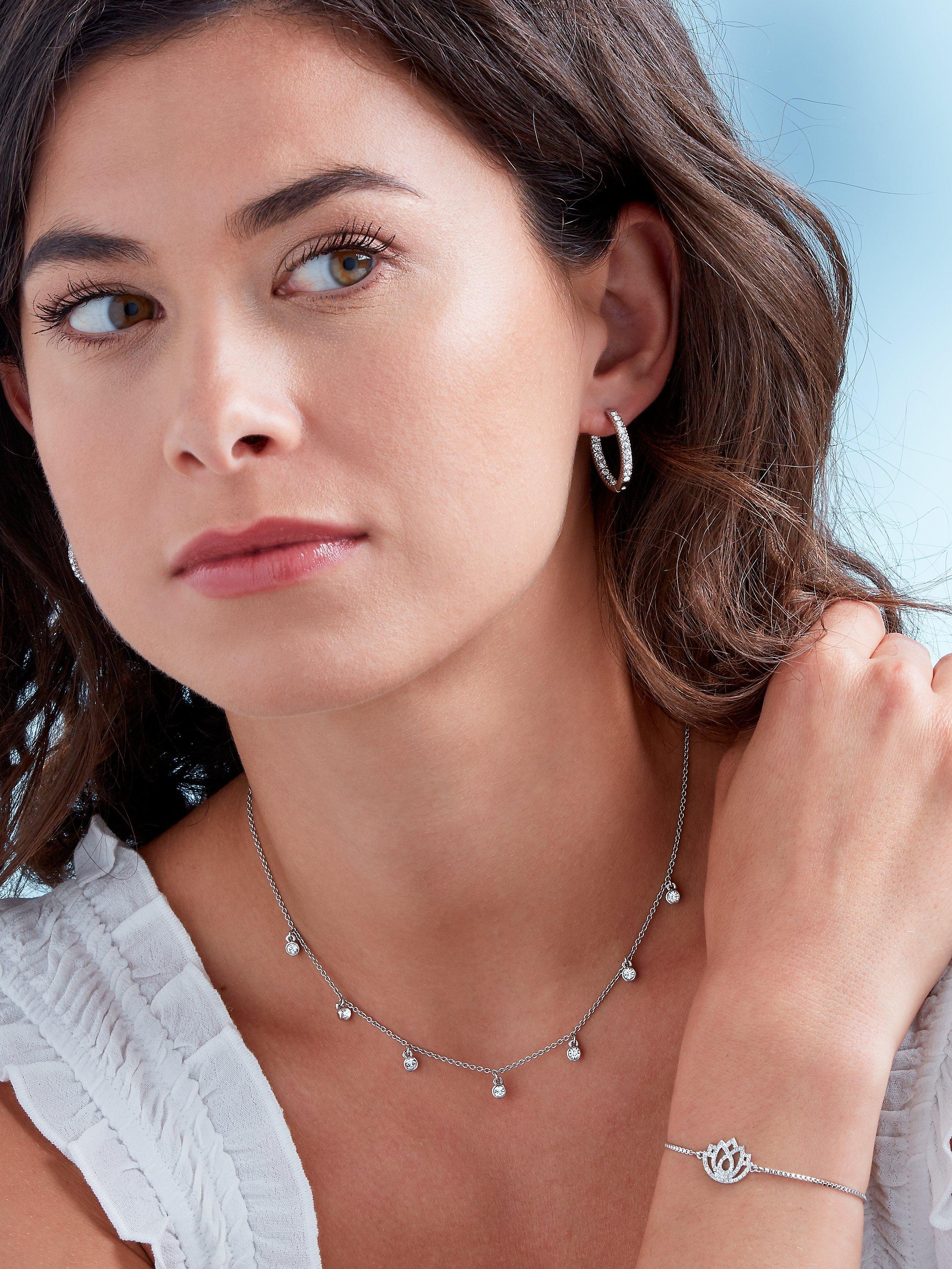 Product image 3 of 3, which shows Melissa Odabash Glass Crystal Large Hoop Earrings, Silver