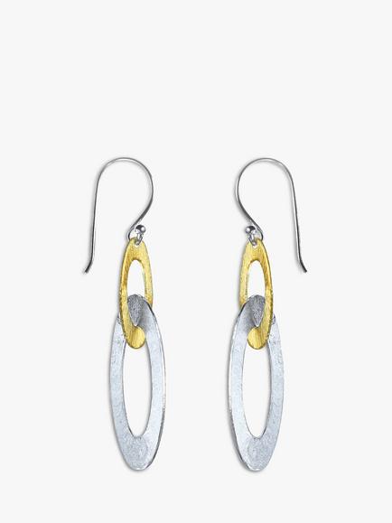 Nina B Double Loop Brushed Drop Earrings, Silver/Gold, Silver/Gold