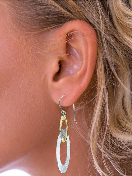 Nina B Double Loop Brushed Drop Earrings, Silver/Gold - view 2, Silver/Gold