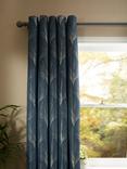 John Lewis Deco Fan Weave Pair Lined Eyelet Curtains, Navy