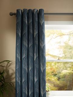 John Lewis Deco Fan Weave Pair Lined Eyelet Curtains, Navy, W167 x Drop 137cm