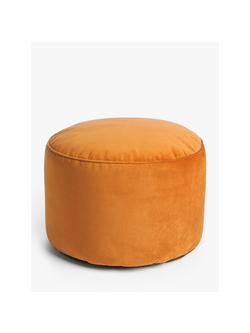 John Lewis Velvet Pouffe, Orange