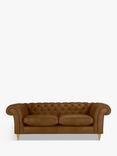 John Lewis Cromwell Chesterfield Grand 4 Seater Leather Sofa, Light Leg, Demetra Light Tan
