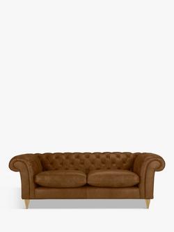 John Lewis Cromwell Chesterfield Grand 4 Seater Leather Sofa, Light Leg, Demetra Light Tan, Demetra Light Tan