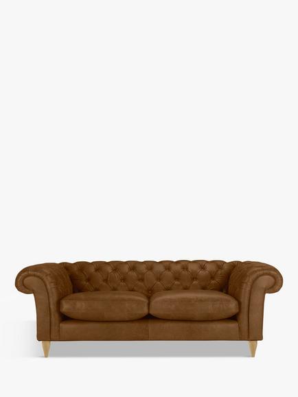 John Lewis Cromwell Chesterfield Grand 4 Seater Leather Sofa, Light Leg, Demetra Light Tan, Demetra Light Tan