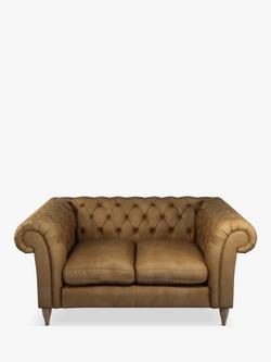 John Lewis Cromwell Chesterfield Small 2 Seater Leather Sofa, Light Leg, Demetra Light Tan, Demetra Light Tan