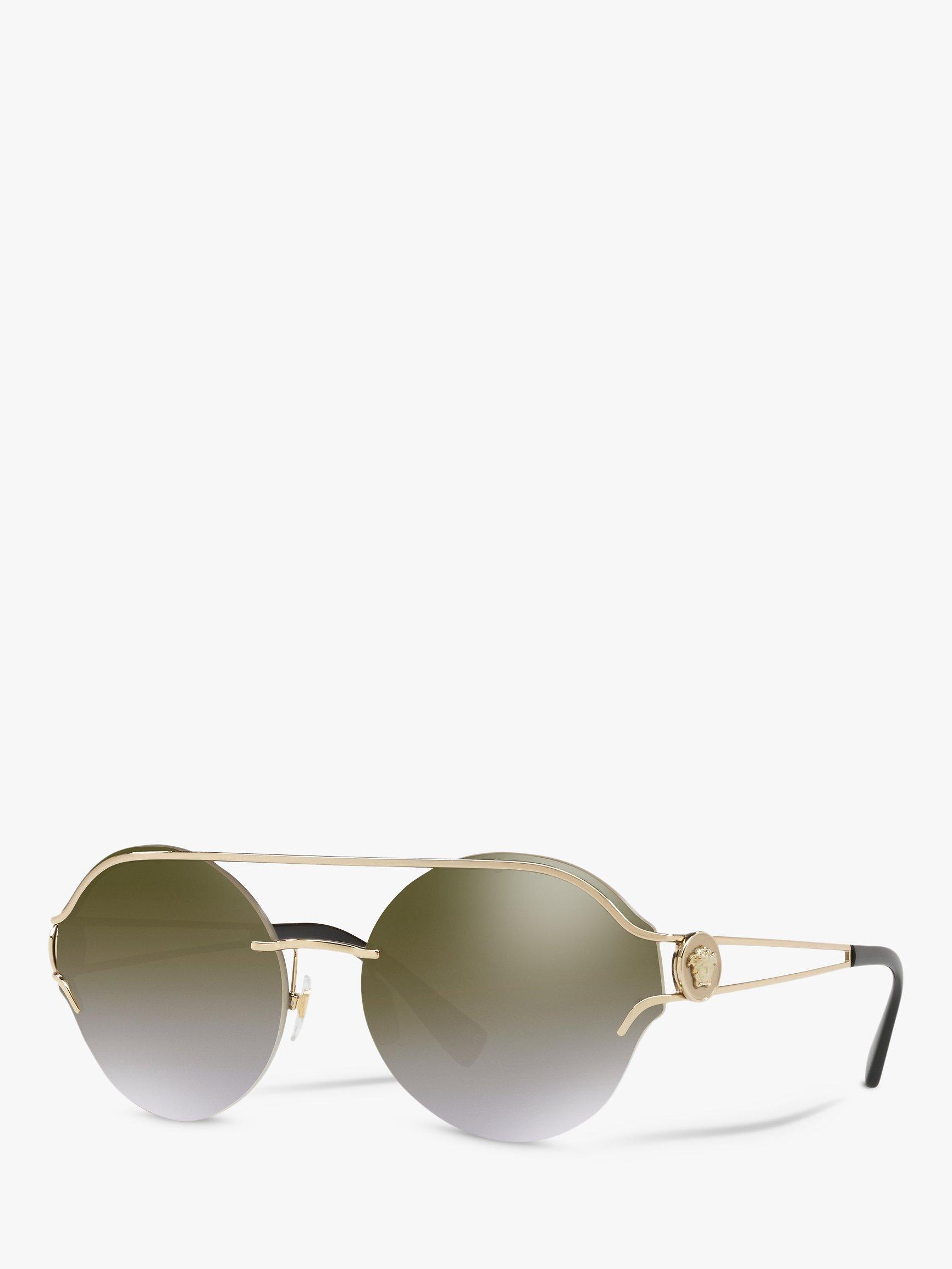 Product image 1 of 11, which shows Versace VE2184 Women's Round Sunglasses, Gold/Mirror Gold